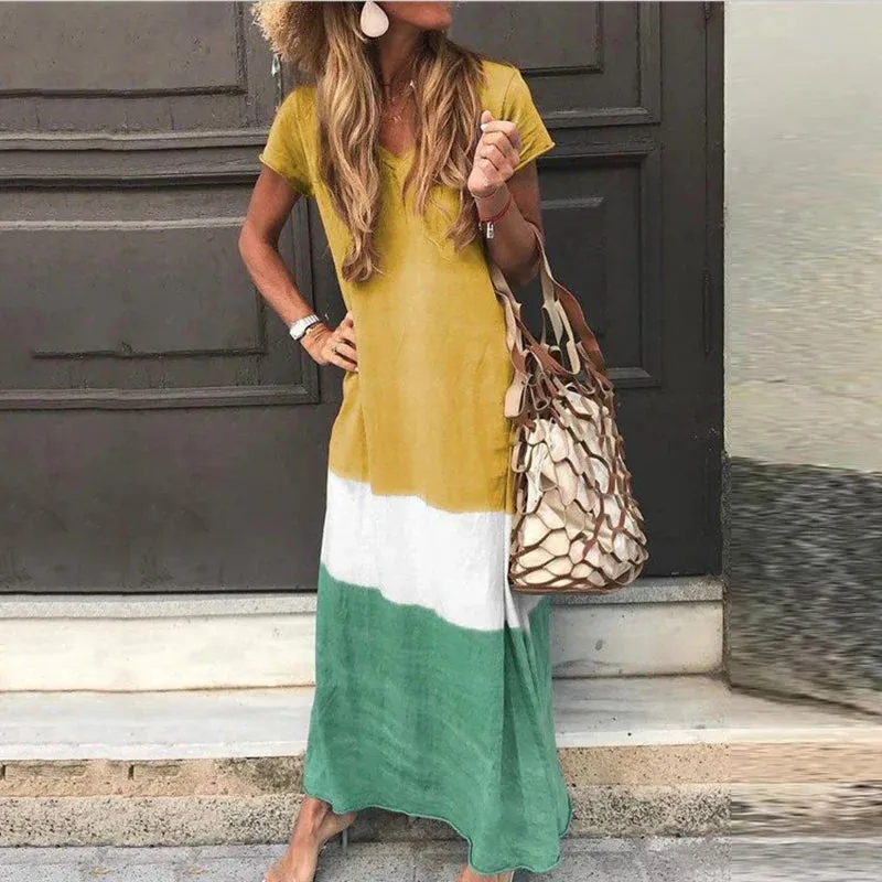2024 Fashion V-Neck Short Sleeve Pullover Boho Dress