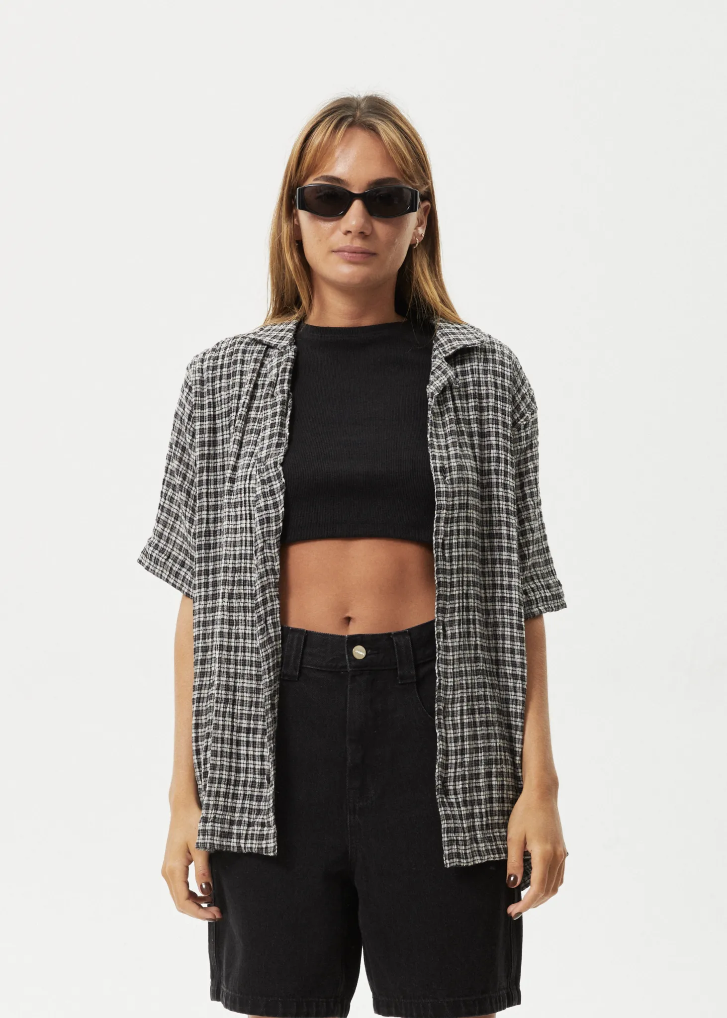 AFENDS Mens Asta - Seersucker Check Shirt - Steel Check