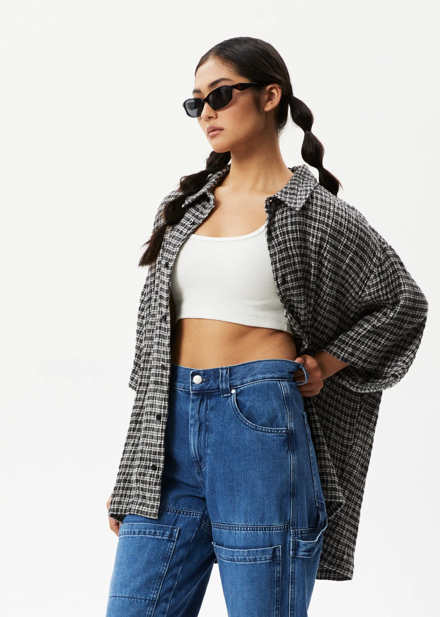 AFENDS Mens Asta - Seersucker Check Shirt - Steel Check