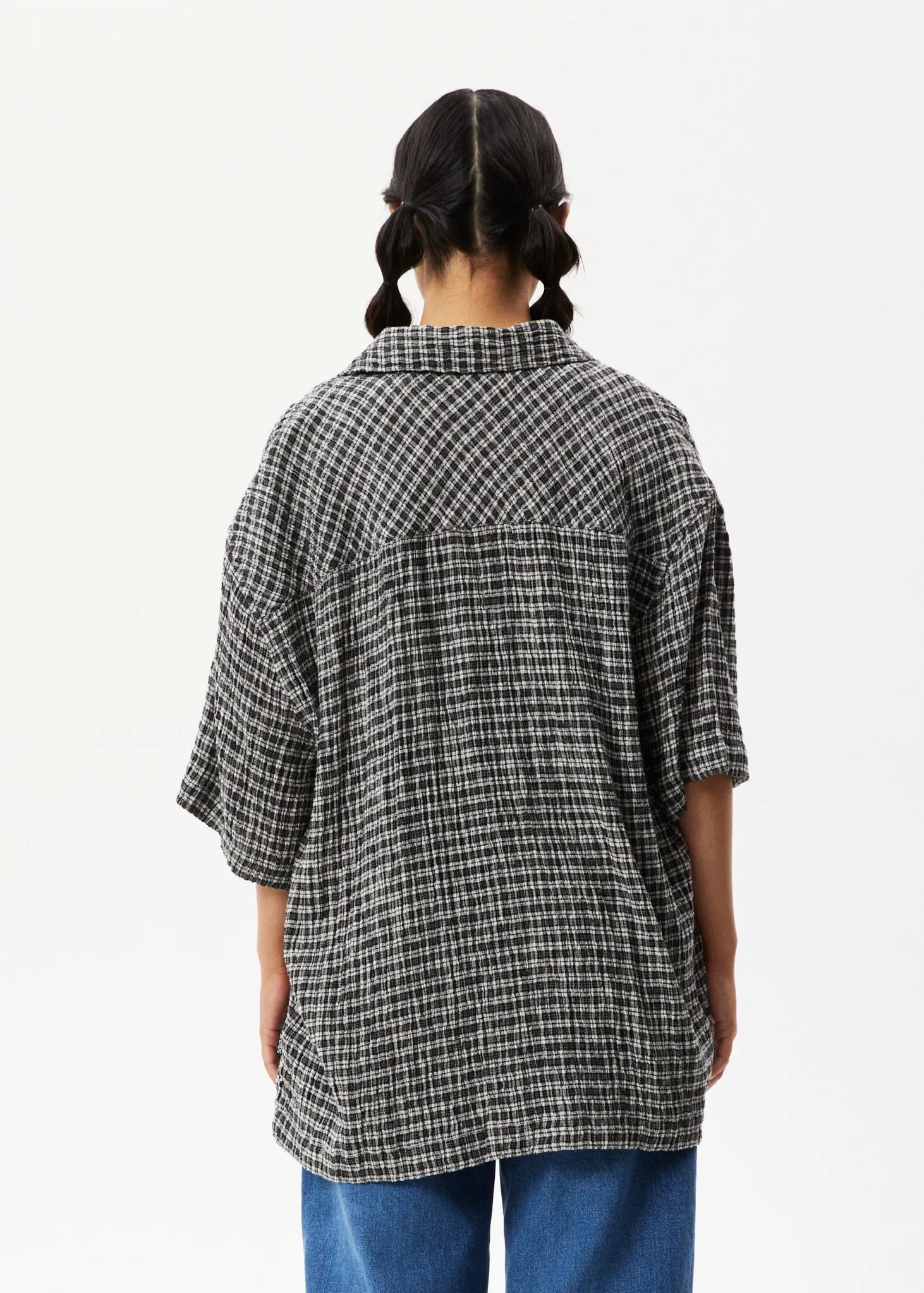 AFENDS Mens Asta - Seersucker Check Shirt - Steel Check