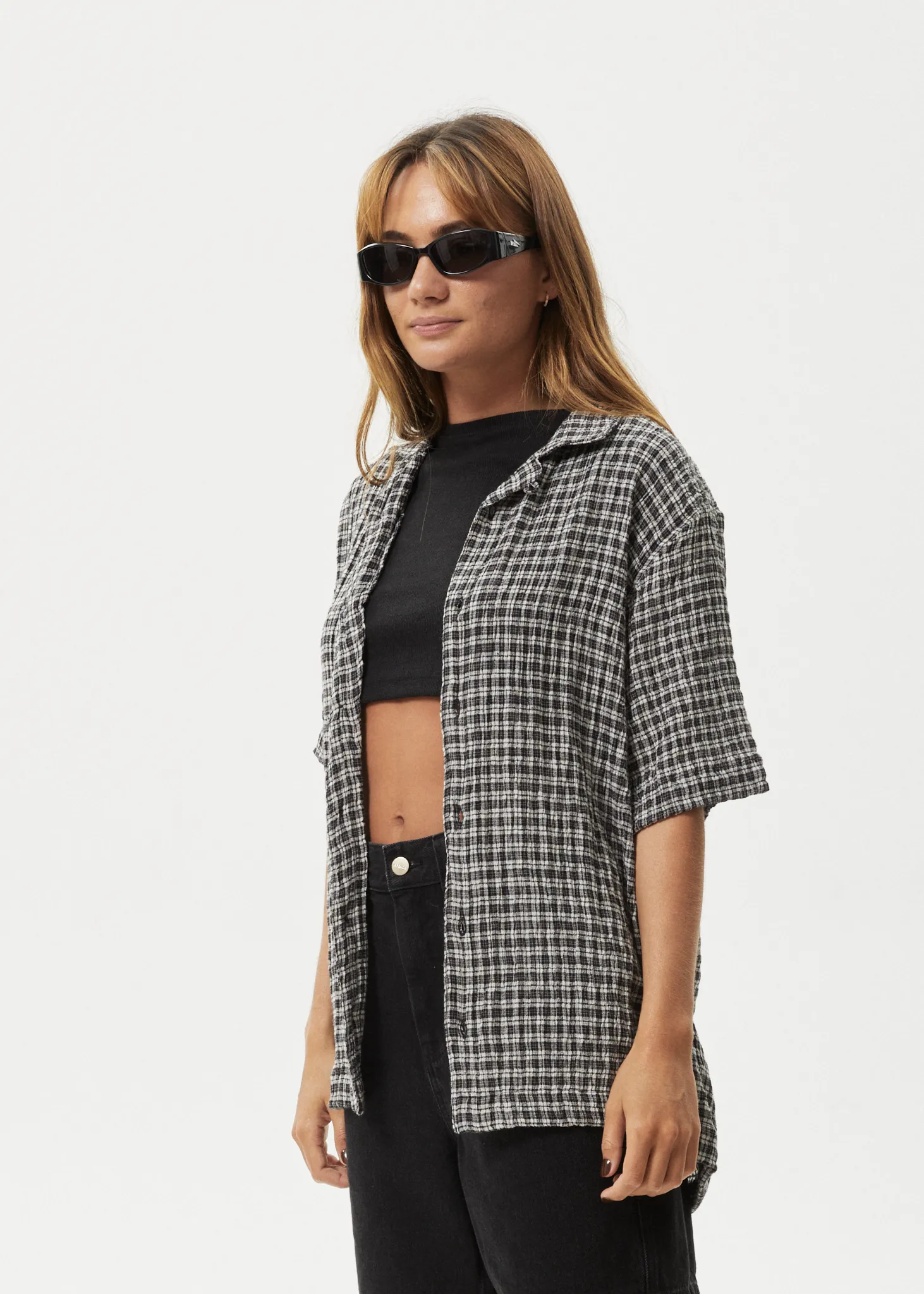 AFENDS Mens Asta - Seersucker Check Shirt - Steel Check