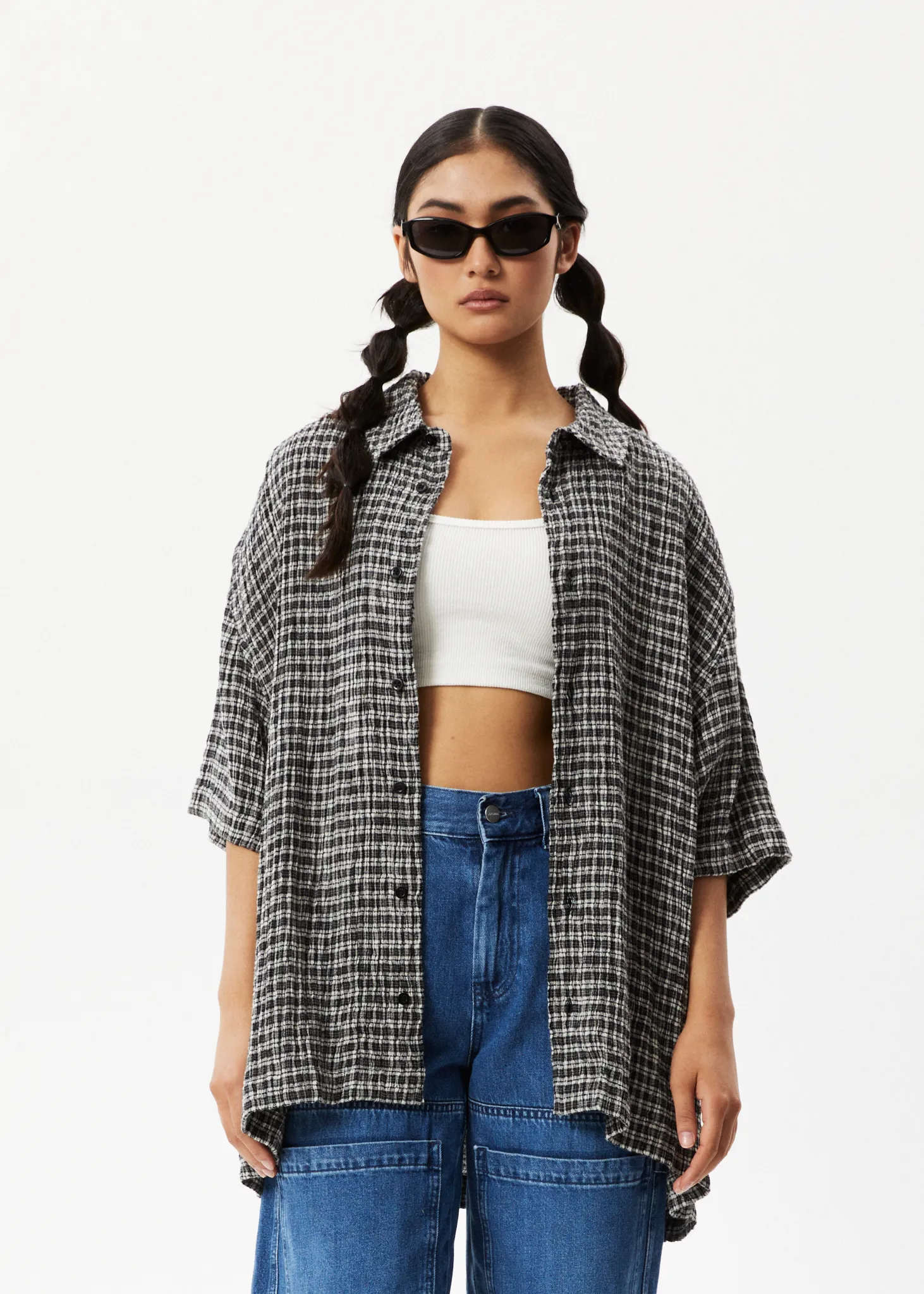 AFENDS Mens Asta - Seersucker Check Shirt - Steel Check