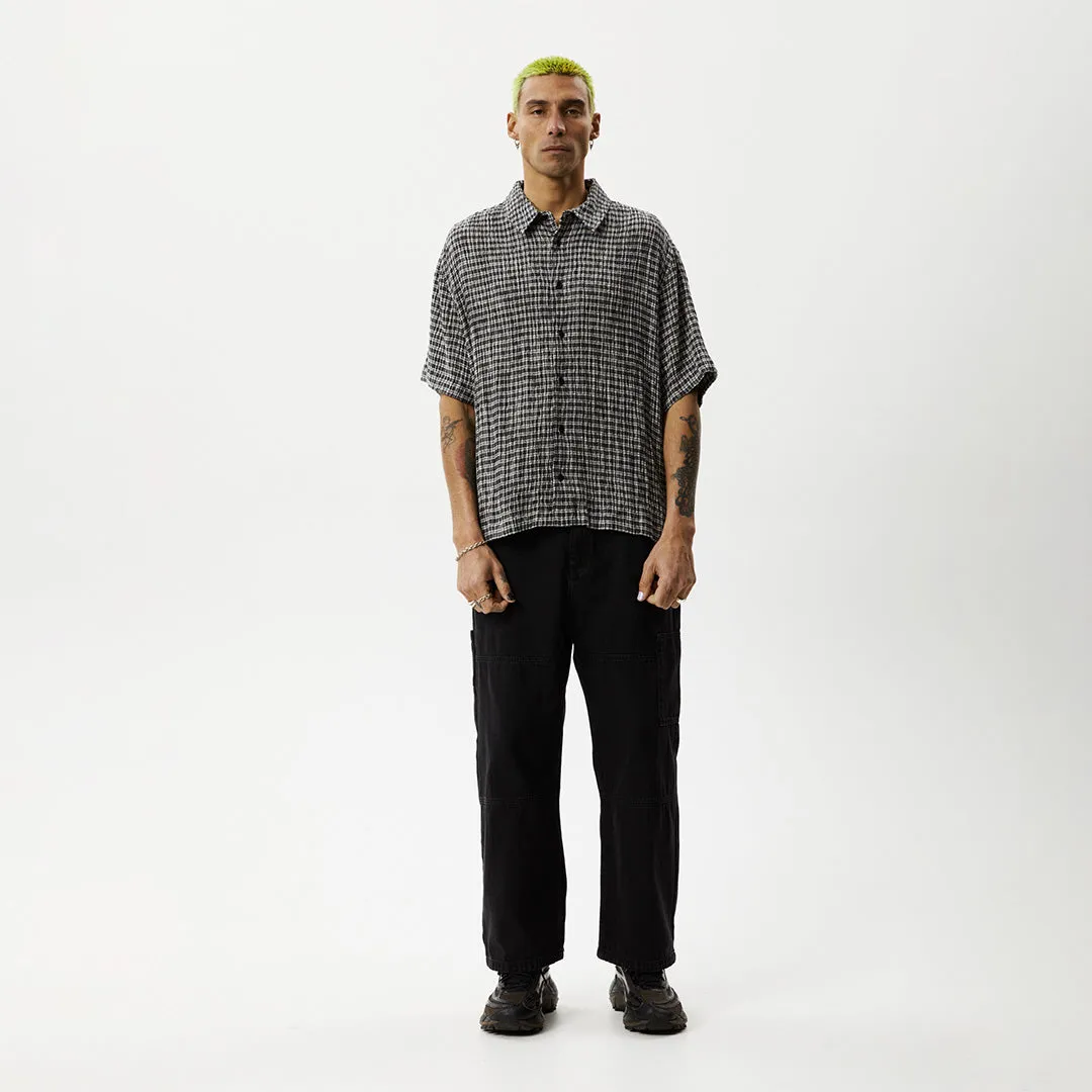 AFENDS Mens Asta - Seersucker Check Shirt - Steel Check