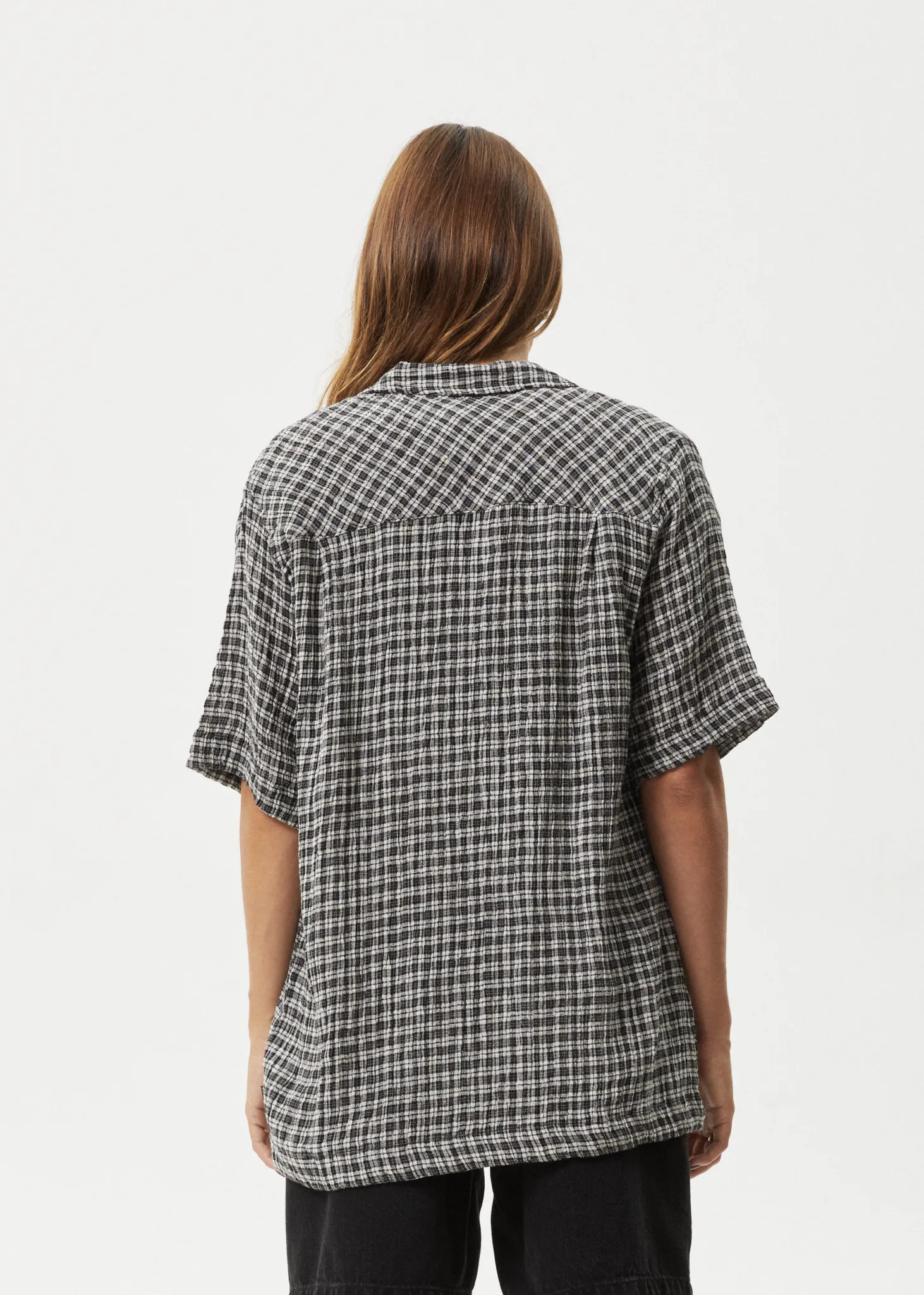 AFENDS Mens Asta - Seersucker Check Shirt - Steel Check