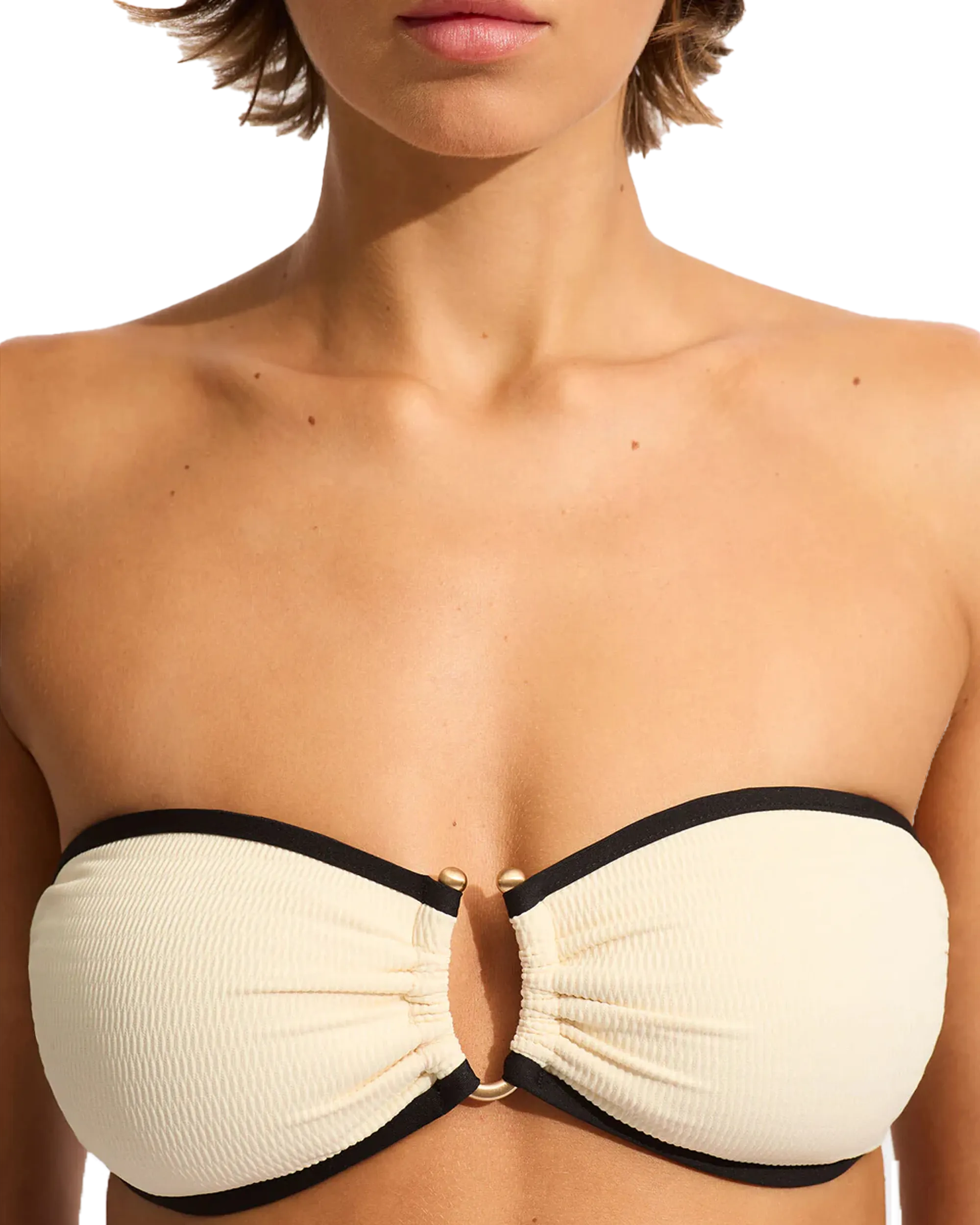 Beach Bound Ring Front Bandeau Bikini Top in Ecru