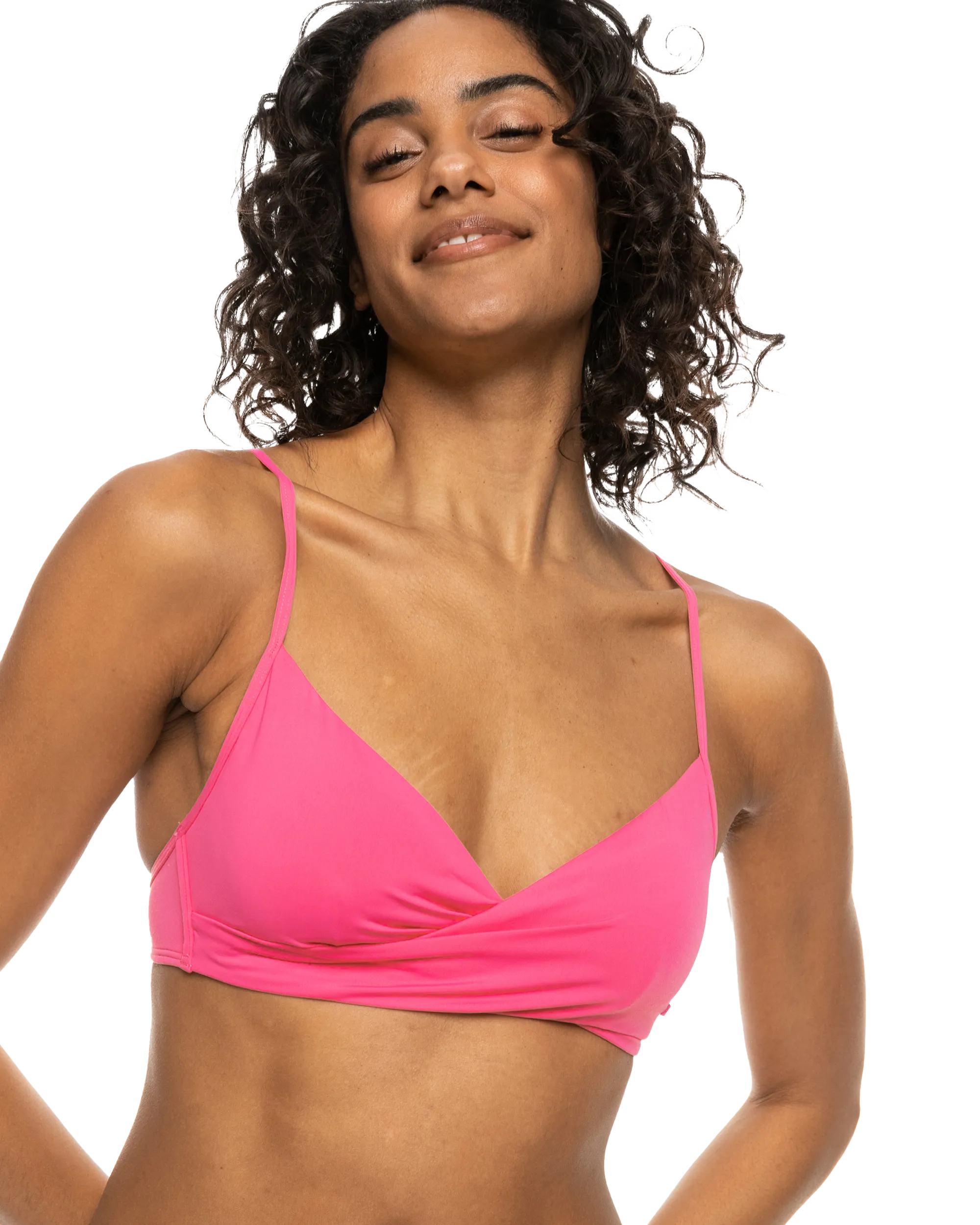 Beach Classic Wrap Bikini Top in Shocking Pink