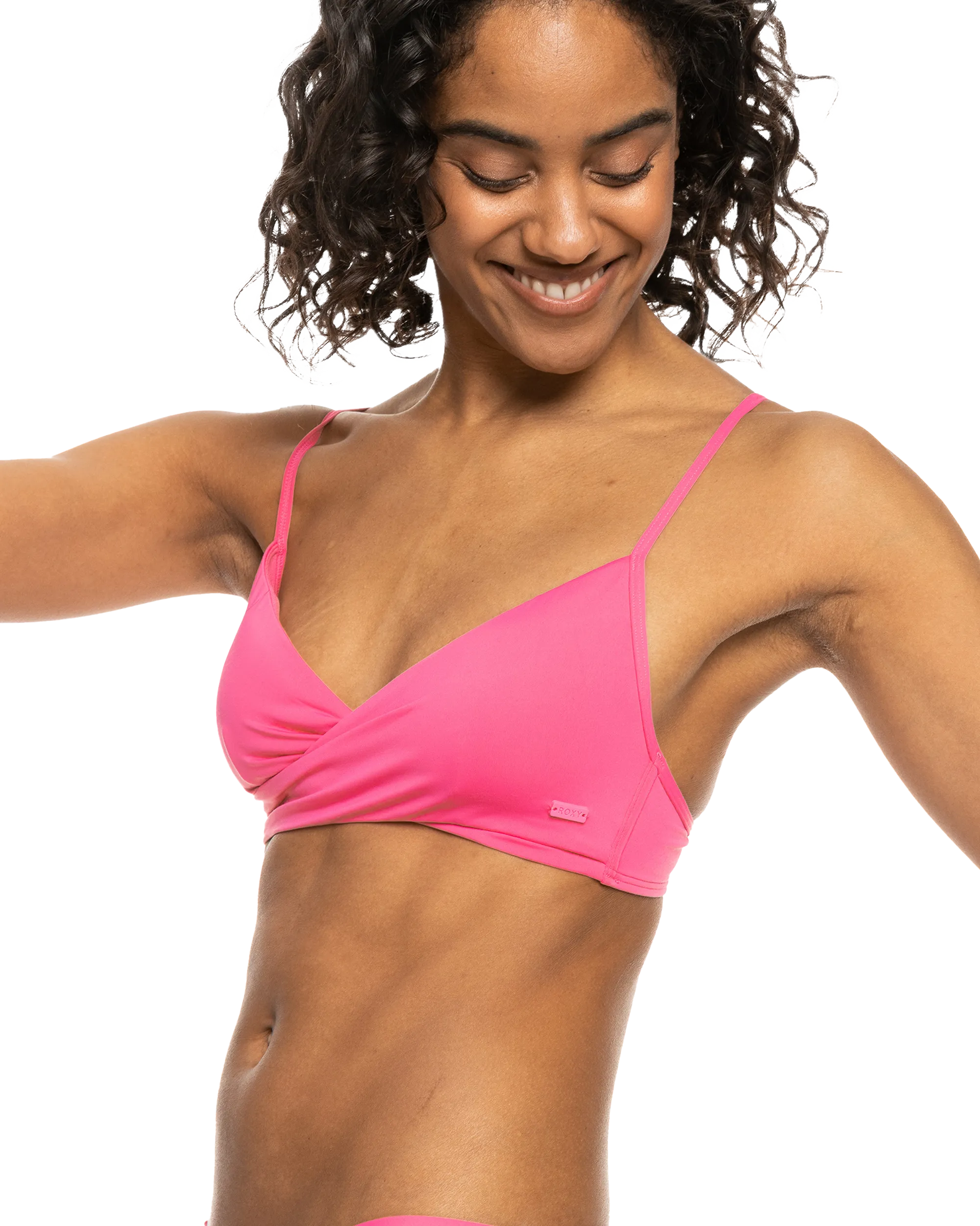 Beach Classic Wrap Bikini Top in Shocking Pink