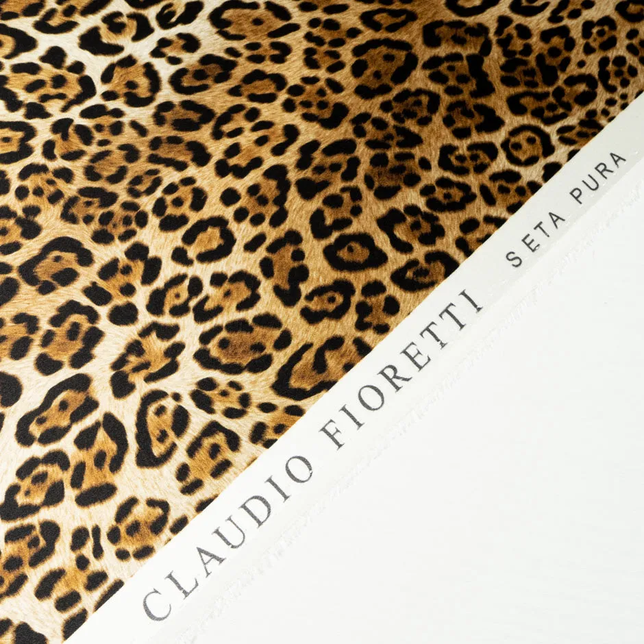 Beige, Brown & Black Leopard Printed Silk Satin