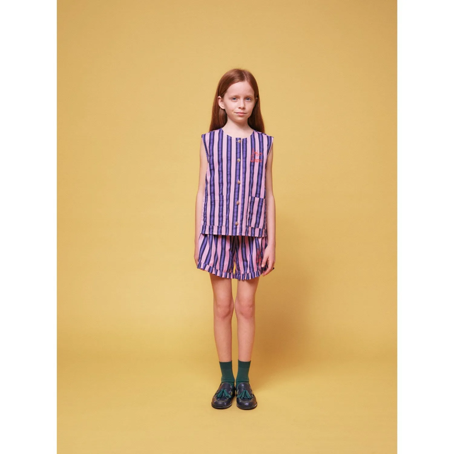 Bobo Choses Pink Stripes All Over Ruffle Shorts