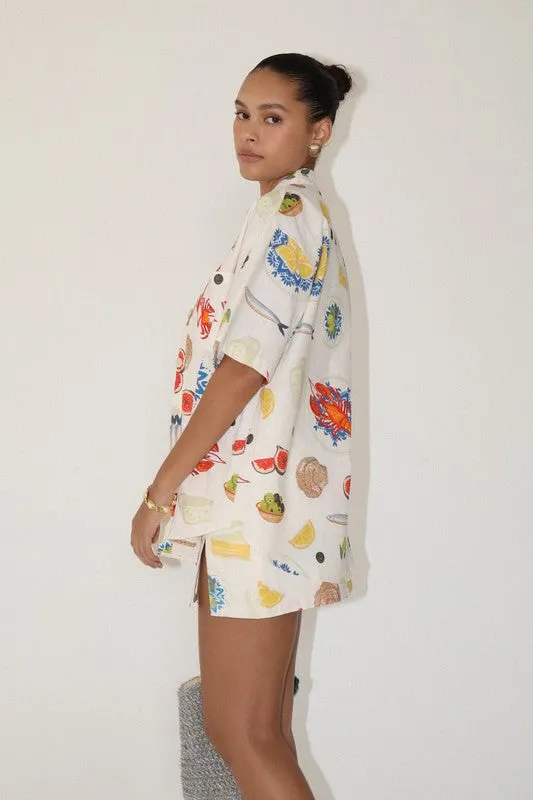 Capri Bon Appetit Button Down Cream Multi