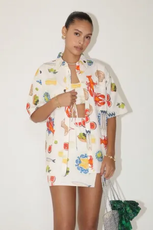 Capri Bon Appetit Button Down Cream Multi