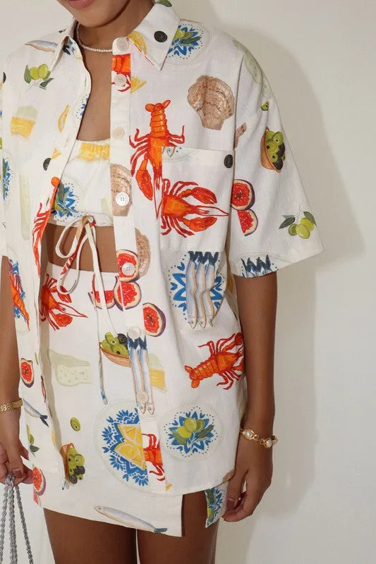 Capri Bon Appetit Button Down Cream Multi