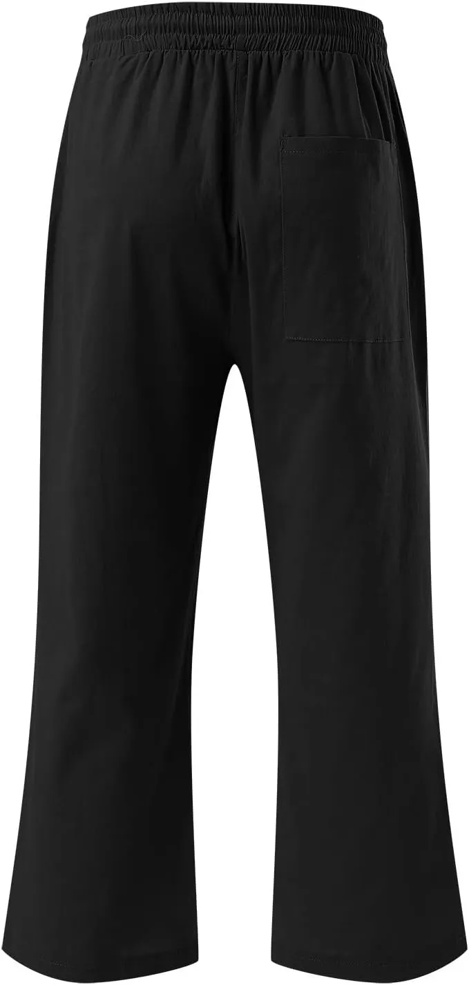 Capris Pants for Women Casual Summer 2025 Cotton Linen Pant Lounge Elastic Waisted Wide Leg Cropped Trousers