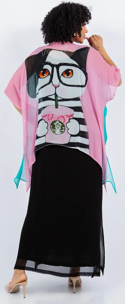 Cats Reversible 2 Colors Plus Cat-A-Cinno  Oversize Tunic Top Lagenlook Boho Hippie Chic SML-6X 