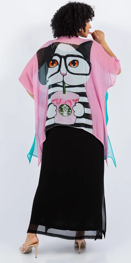 Cats Reversible 2 Colors Plus Cat-A-Cinno  Oversize Tunic Top Lagenlook Boho Hippie Chic SML-6X 