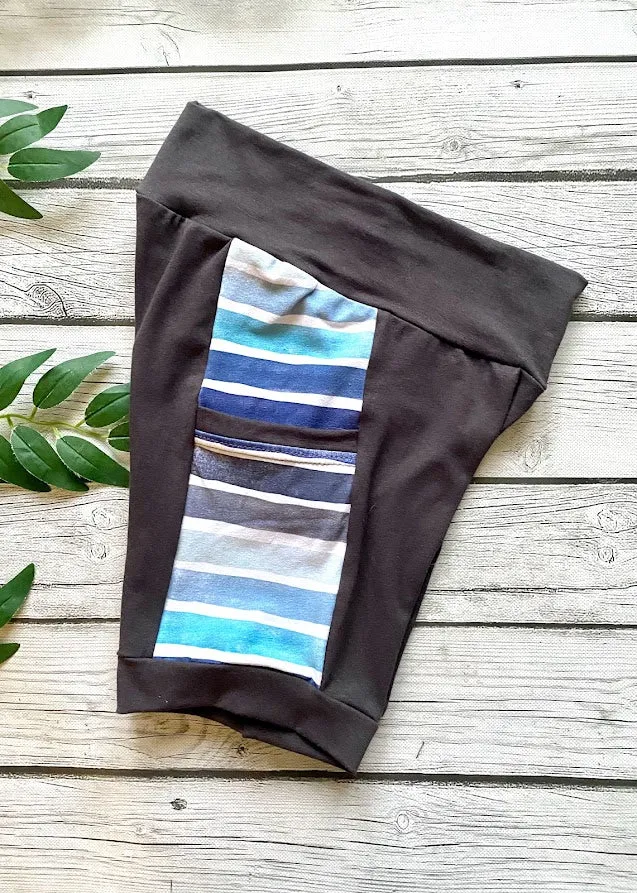 Cool Tone Stripe and Charcoal Hooded Tank Top and Pocket Shorts Set