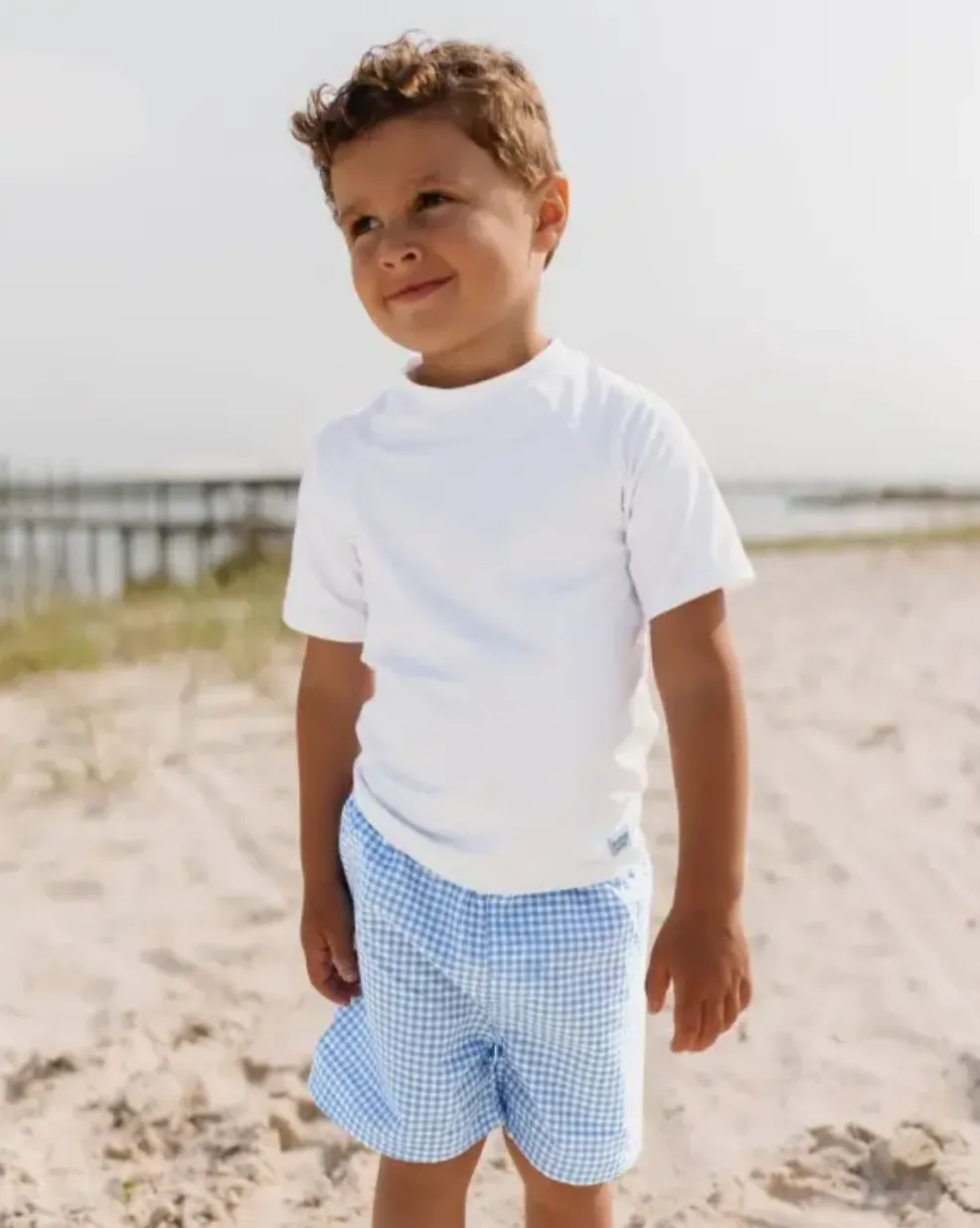 Cornflower Blue Gingham Swim Trunks