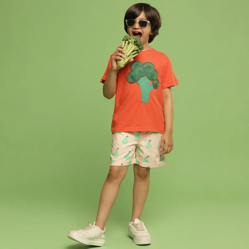 Cotton Shorts For Kids | Pear Printed | Cream