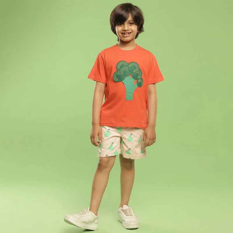 Cotton Shorts For Kids | Pear Printed | Cream
