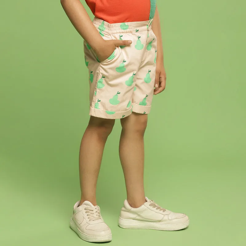 Cotton Shorts For Kids | Pear Printed | Cream