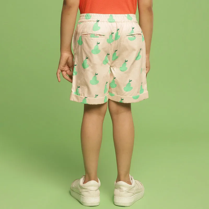 Cotton Shorts For Kids | Pear Printed | Cream