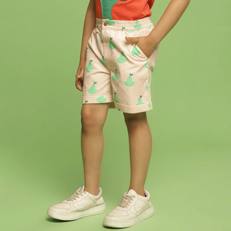 Cotton Shorts For Kids | Pear Printed | Cream
