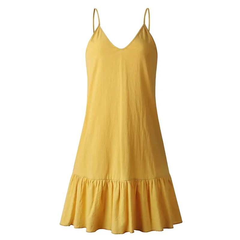 DressBetty - 2024 White Shift Dress Spaghetti Strap Ruffle Mini Boho Dress