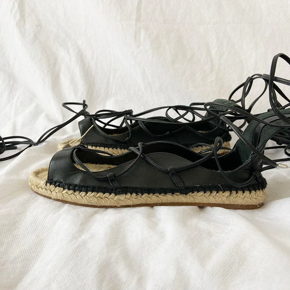 DSQUARED2 Riri Black Nappa Leather Lace-up Flat Espadrilles, 38