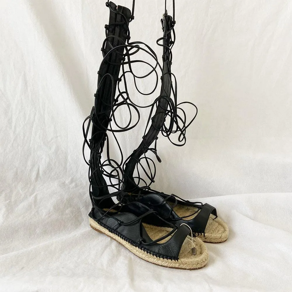 DSQUARED2 Riri Black Nappa Leather Lace-up Flat Espadrilles, 38