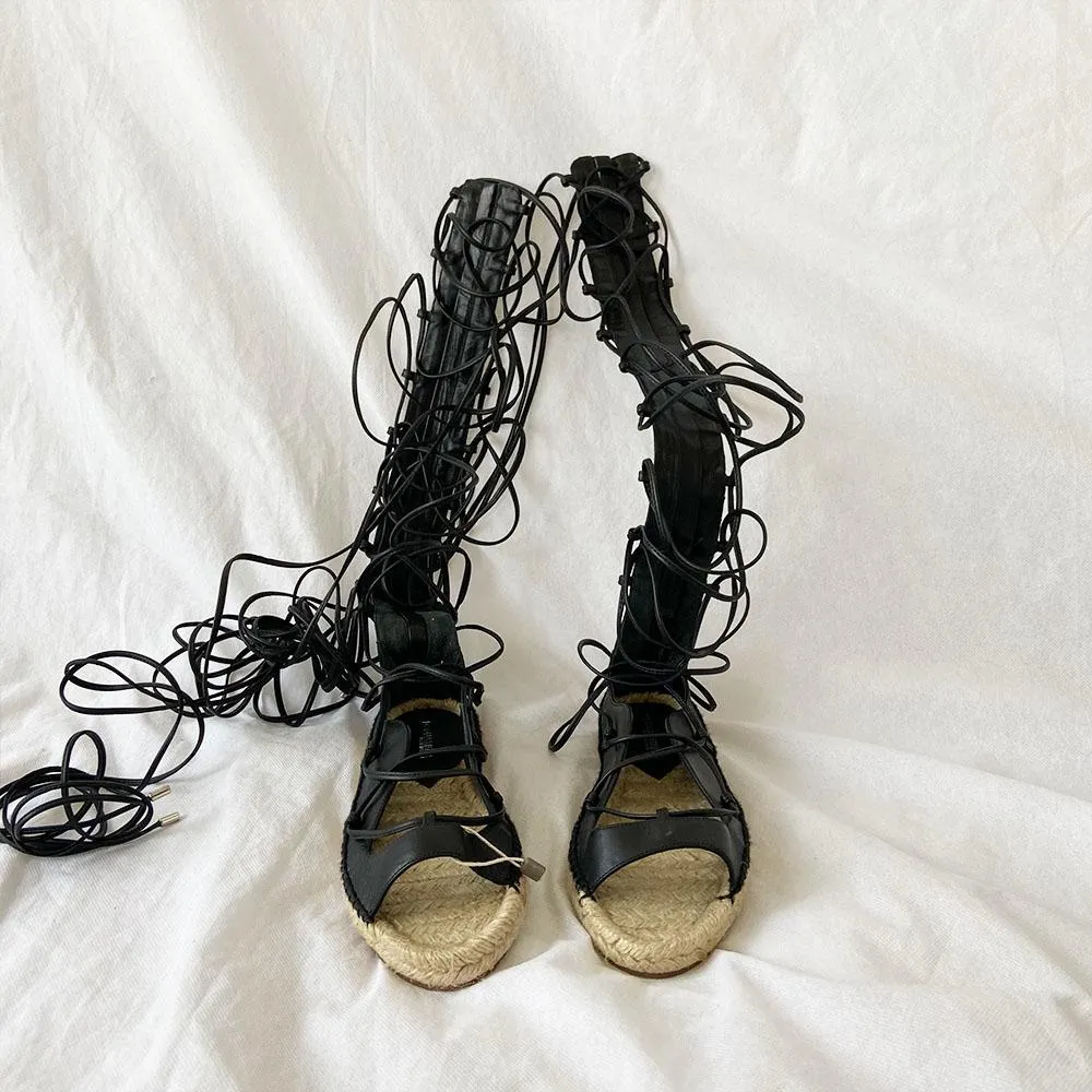 DSQUARED2 Riri Black Nappa Leather Lace-up Flat Espadrilles, 38