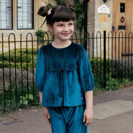 Girls Tops | Rowan Velour - Midnight Blue | Pink Chicken