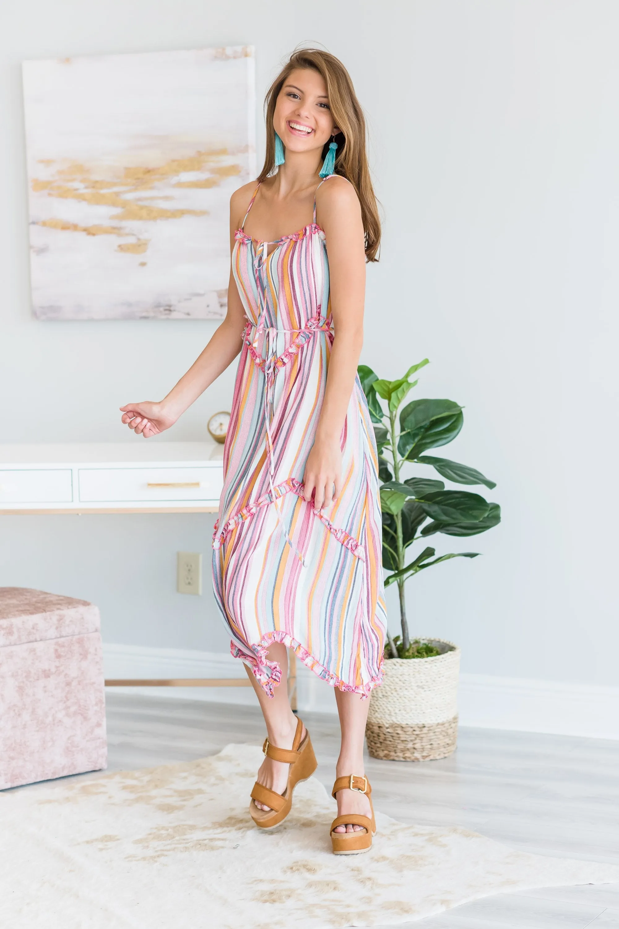 Going Your Own Way Tiered Midi Dress, Pink-Multi