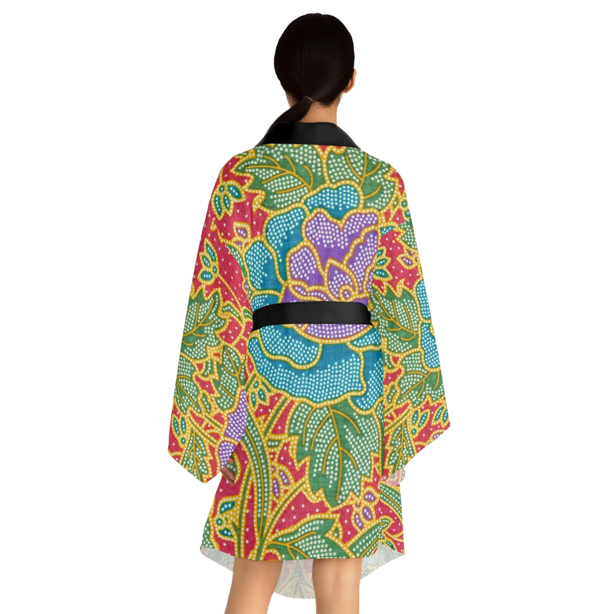 Green and red flowers - Inovax Long Sleeve Kimono Robe
