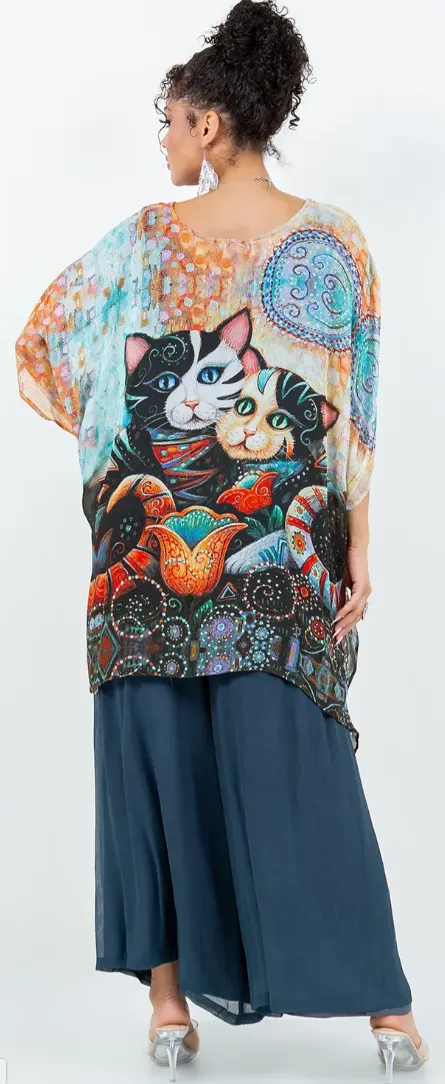 Here Kitty! Pacifica Oversize Pacifica Tunic Top Hippie SML-6X 
