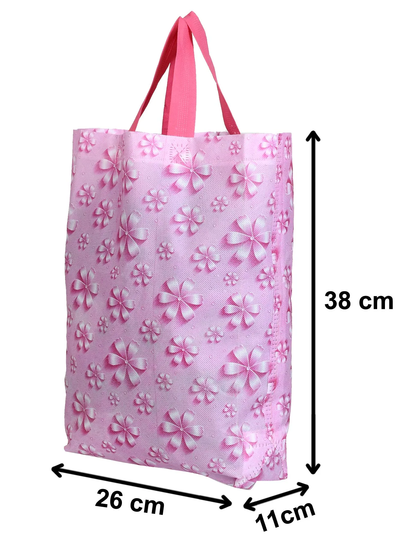 Kuber Industries Paper, Plastic Non Woven Bag Tote/Carry Bags with Handles Party Favor Pack of 6- Flower (Pink) F_26_KUBBMART016968