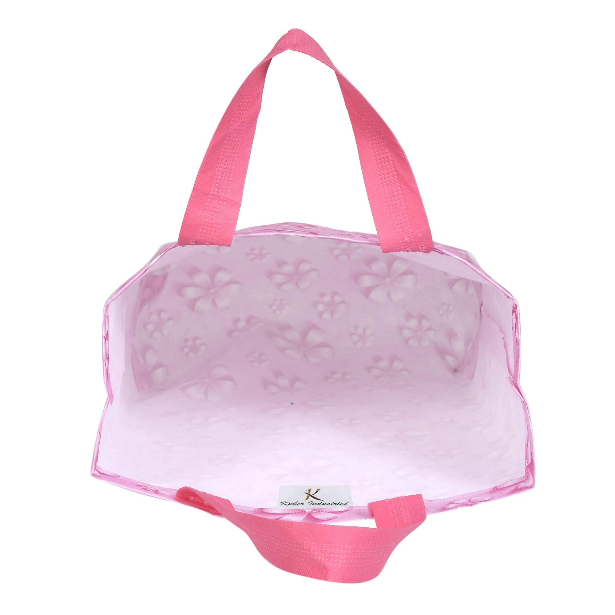 Kuber Industries Paper, Plastic Non Woven Bag Tote/Carry Bags with Handles Party Favor Pack of 6- Flower (Pink) F_26_KUBBMART016968