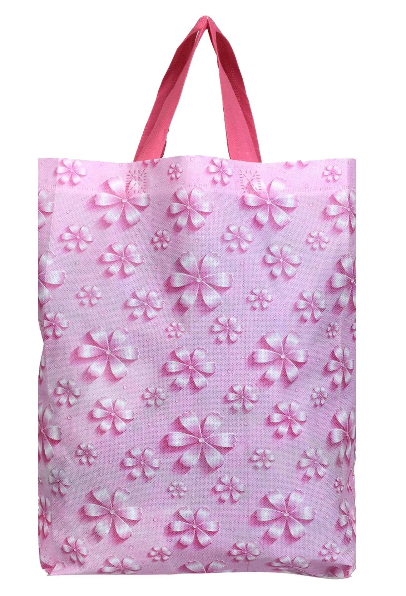 Kuber Industries Paper, Plastic Non Woven Bag Tote/Carry Bags with Handles Party Favor Pack of 6- Flower (Pink) F_26_KUBBMART016968