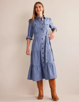 Lily Chambray Midi Shirt Dress-Chambray
