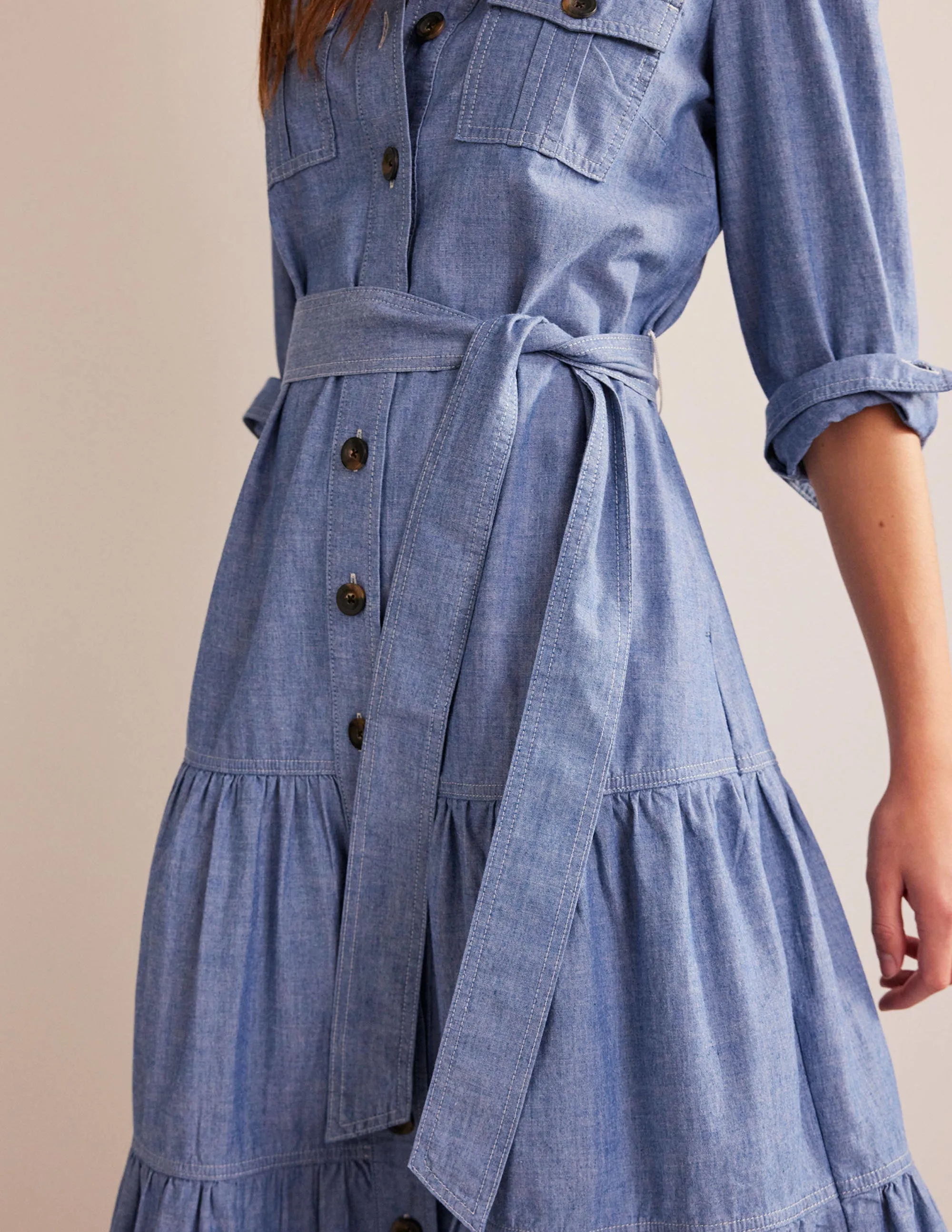 Lily Chambray Midi Shirt Dress-Chambray