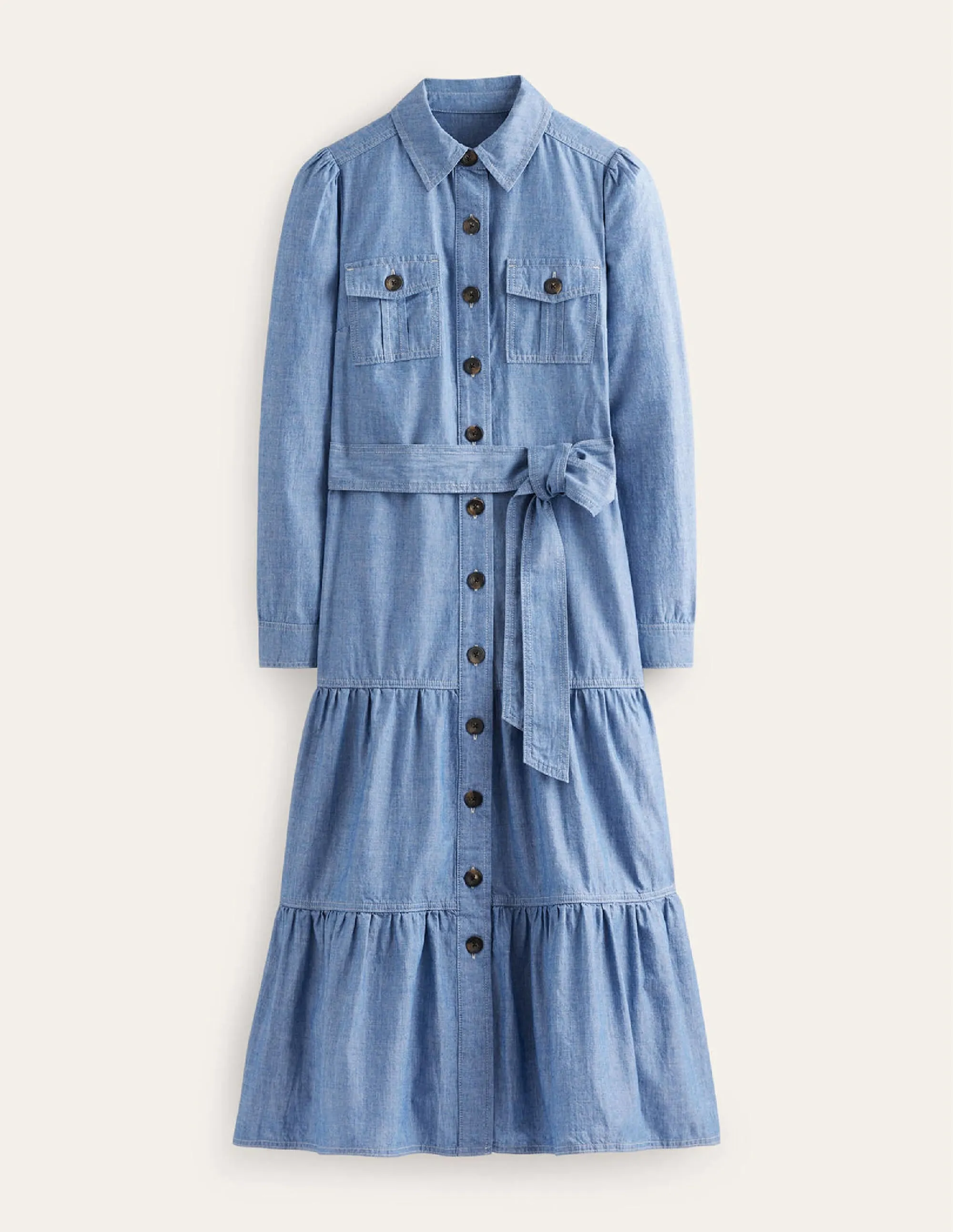 Lily Chambray Midi Shirt Dress-Chambray