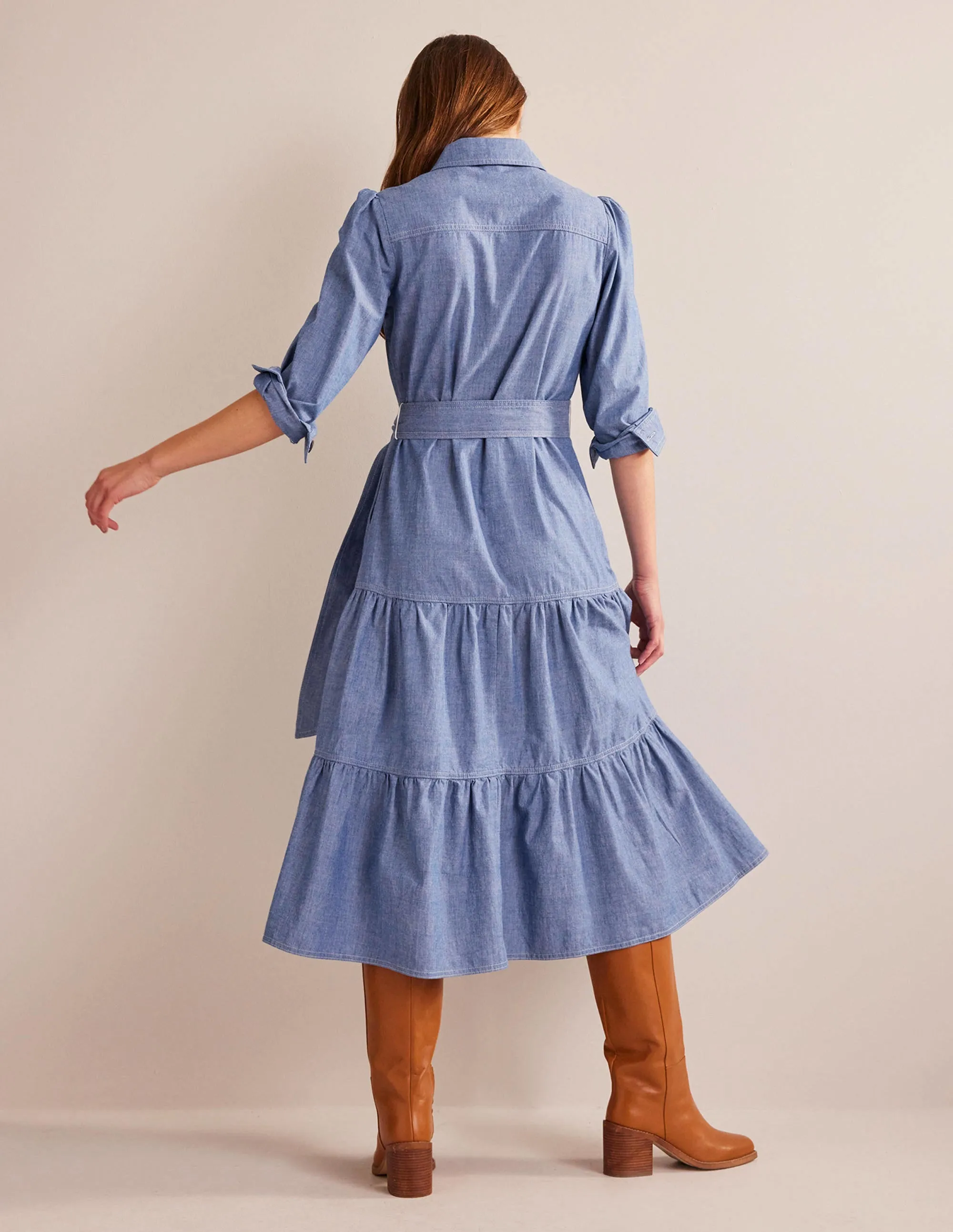 Lily Chambray Midi Shirt Dress-Chambray