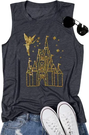 Magical Tank Tops Women Magic Kingdom Tank Fairy Castle Tshirt Girls Trip Tee Family Vacation Shirt Summer Sleeveless Tops