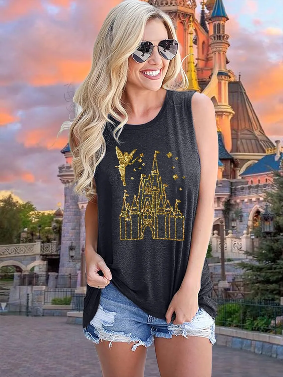 Magical Tank Tops Women Magic Kingdom Tank Fairy Castle Tshirt Girls Trip Tee Family Vacation Shirt Summer Sleeveless Tops