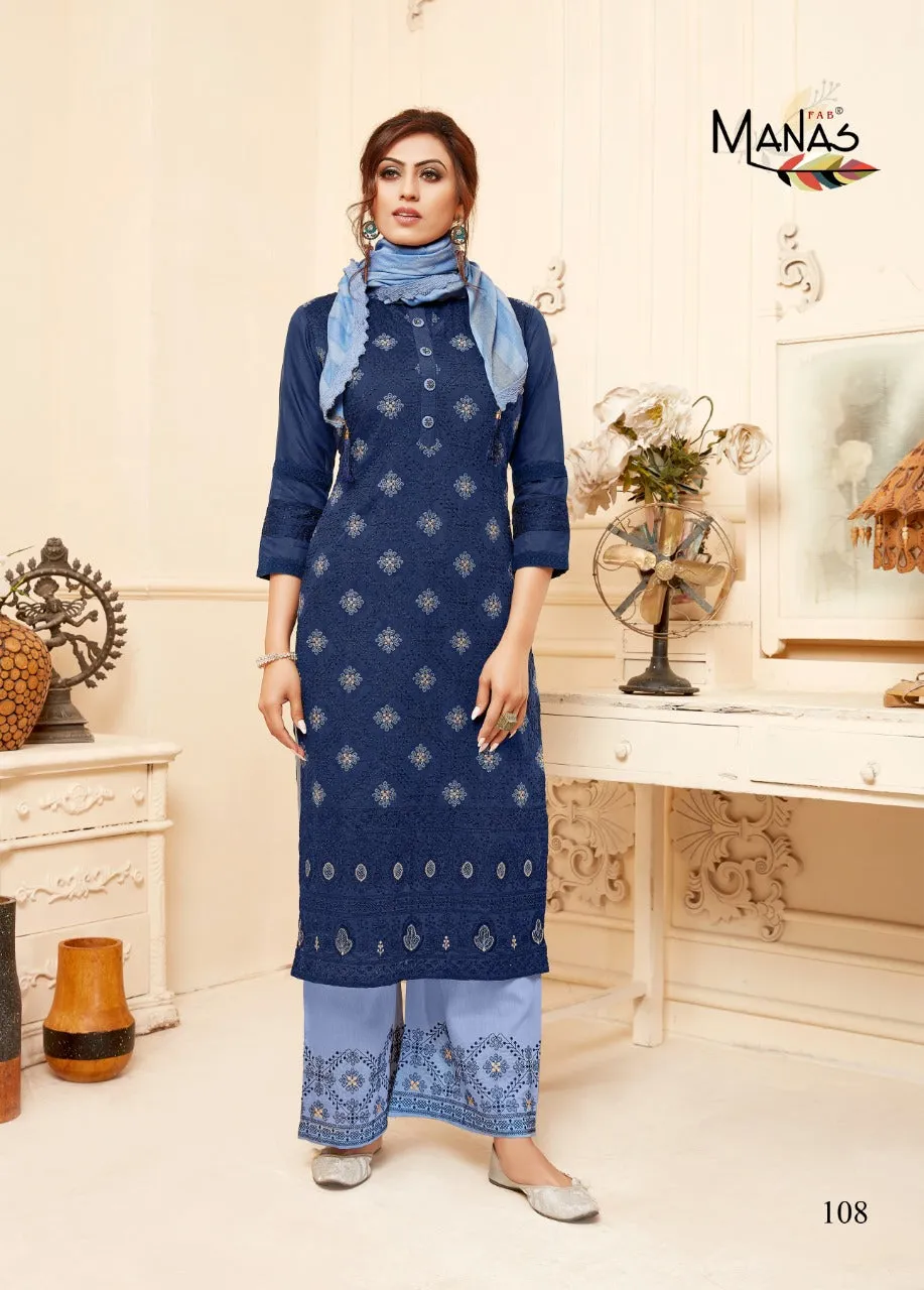 Manas Lucknowi Fancy Fabric Stylish Designer Kurti Collection