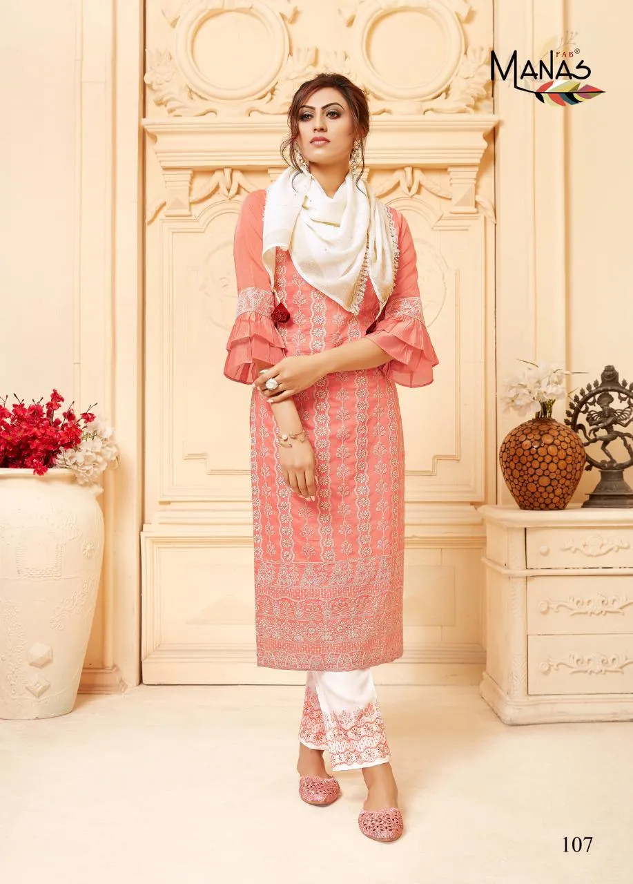 Manas Lucknowi Fancy Fabric Stylish Designer Kurti Collection