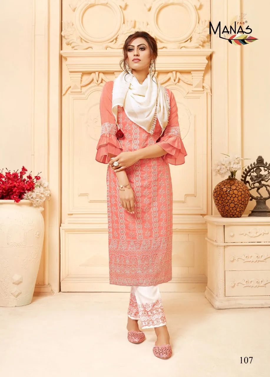 Manas Lucknowi Fancy Fabric Stylish Designer Kurti Collection