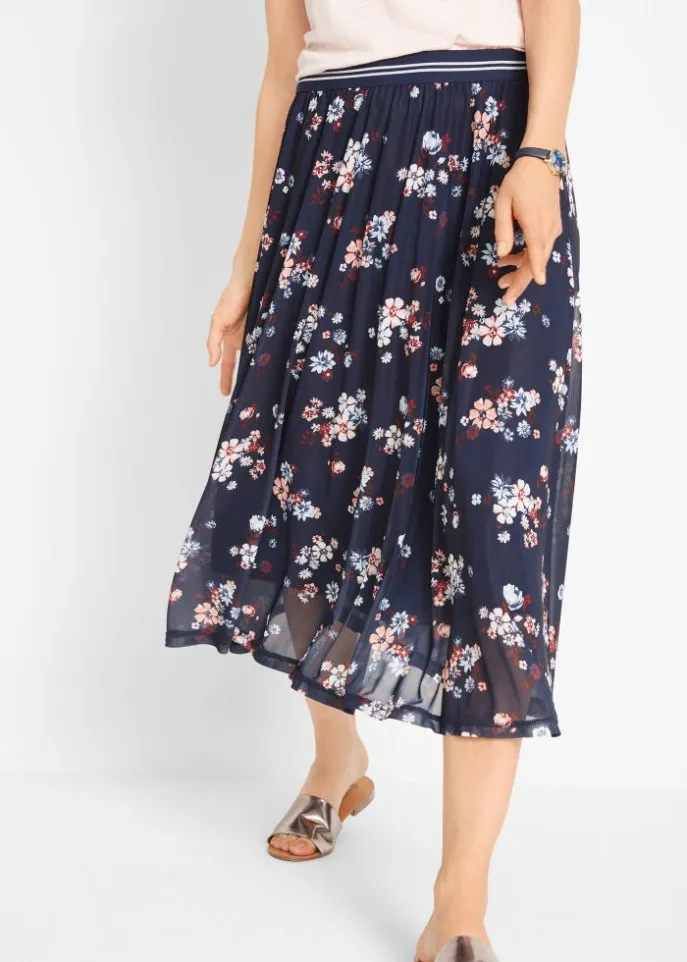 Mesh midi skirt with comfortable elastic waistband Bpc Bonprix Collection, blue
