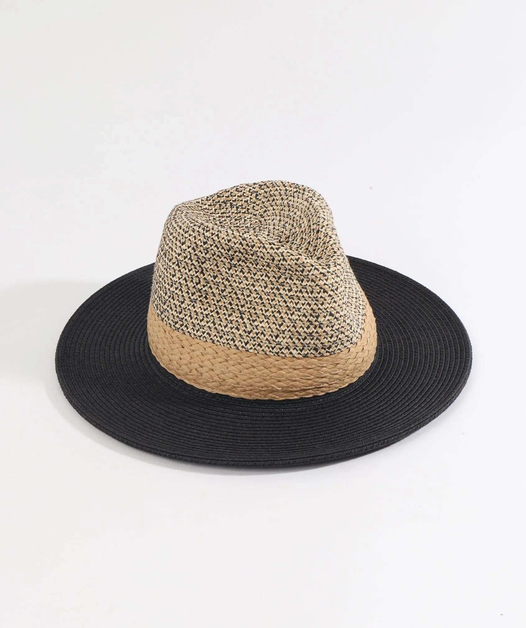 Natural/Black Two Tone Paper Straw Fedora Hat with UPF 50 Sun Protection
