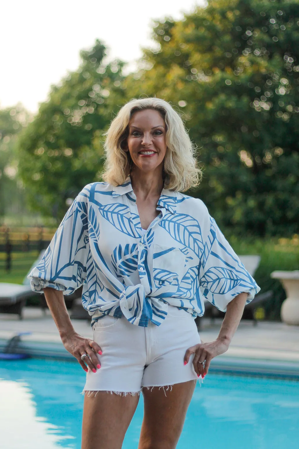Navy Abstract Leaf Button Up