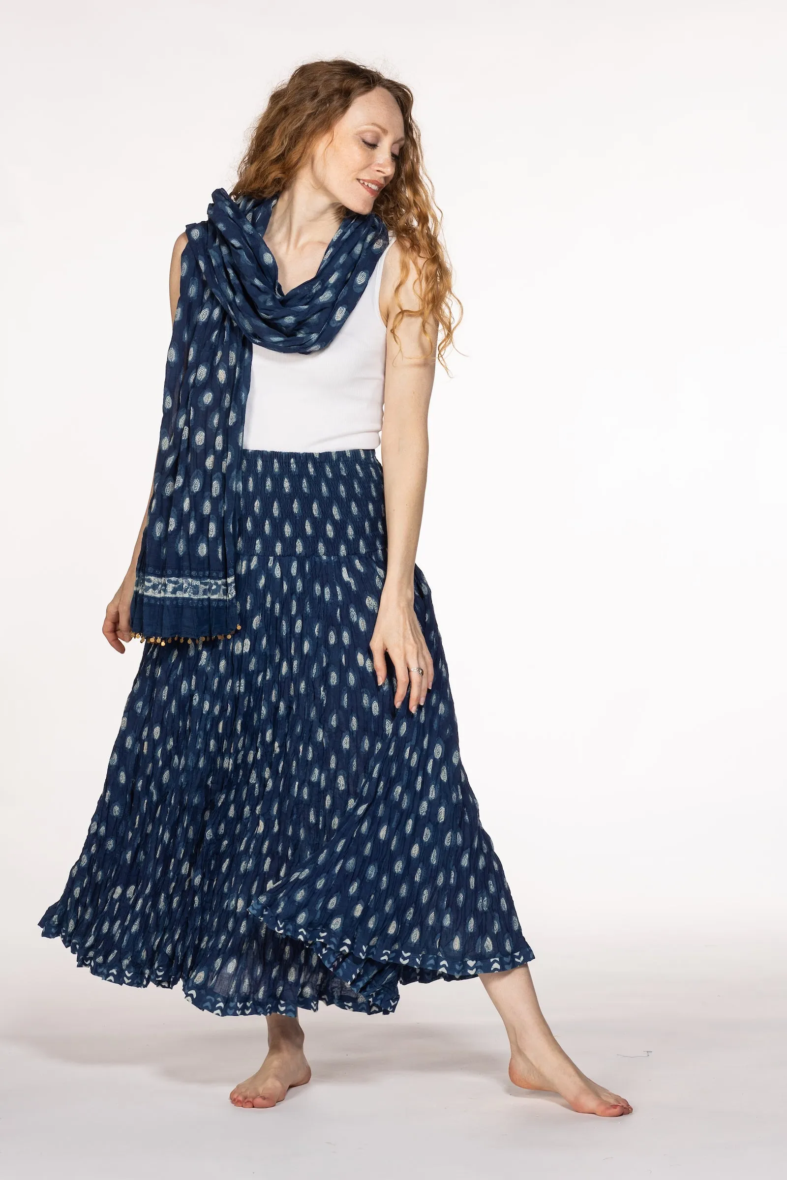 New 50 Panel Skirt in Pure Hand Block Printed Cotton SS24